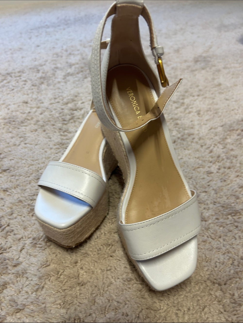 Veronica Beard White Leather Espadrille Wedge Sandals